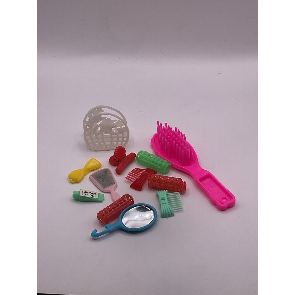 Vintage Mattel Barbie Doll Hair Accessories Set Brush Mirrors Rollers Barrettes